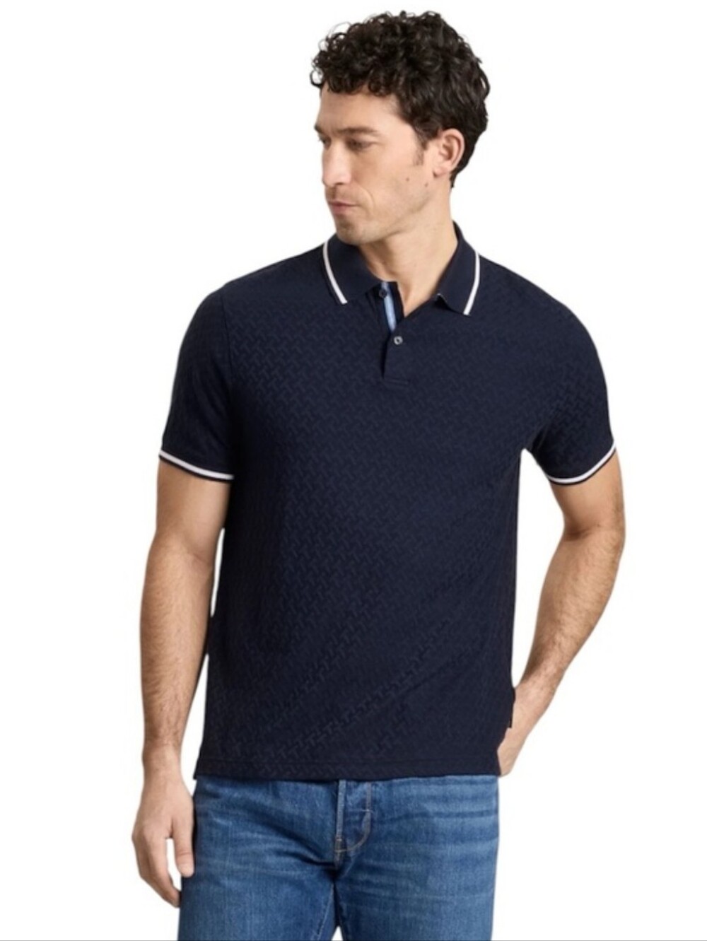 Ted Baker Textured Navy Blue Polo Shirt XL preppy Nautical Cotton Short Sleeve